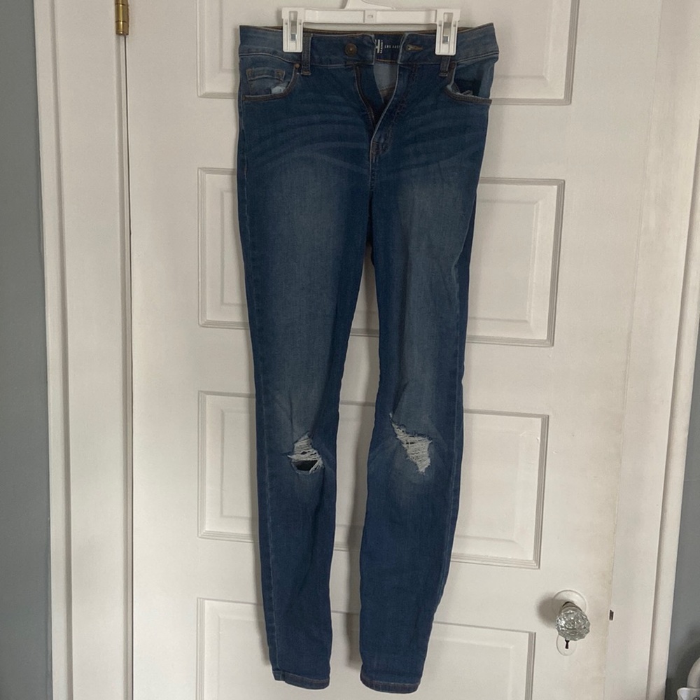 hollister darkwash ripped skinny jeans